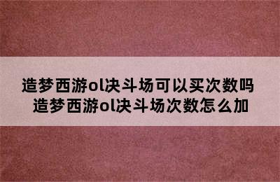 造梦西游ol决斗场可以买次数吗 造梦西游ol决斗场次数怎么加